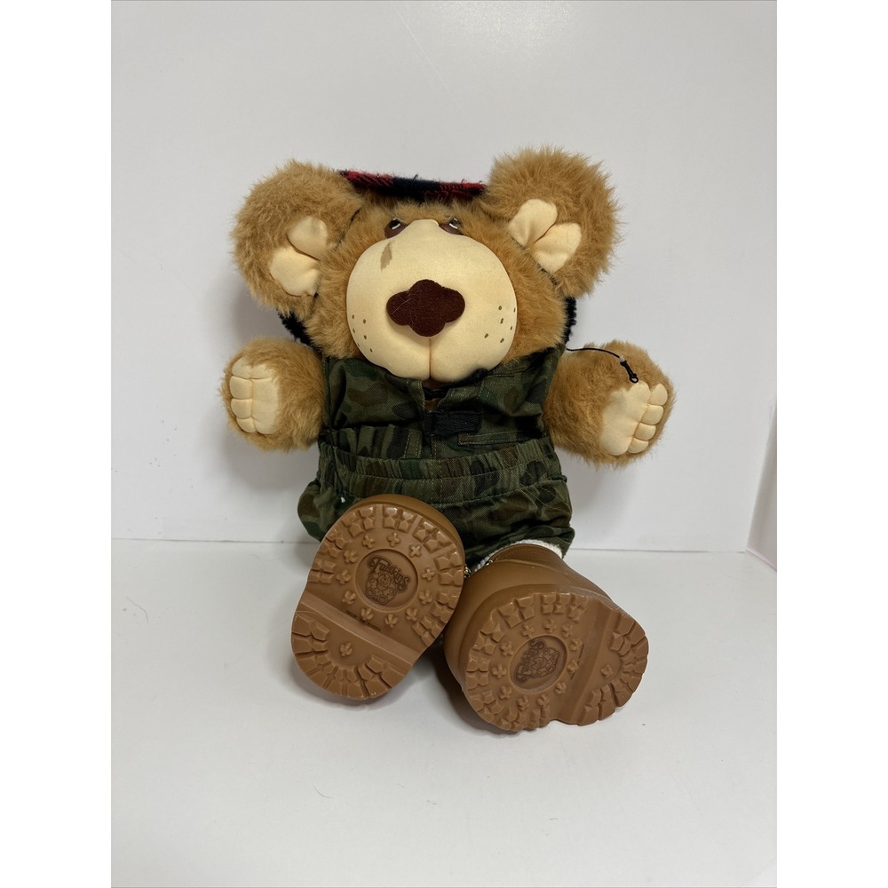 Vintage Xavier Roberts Furskins Plush Bear with Camo Clothes Hat Socks & Boots